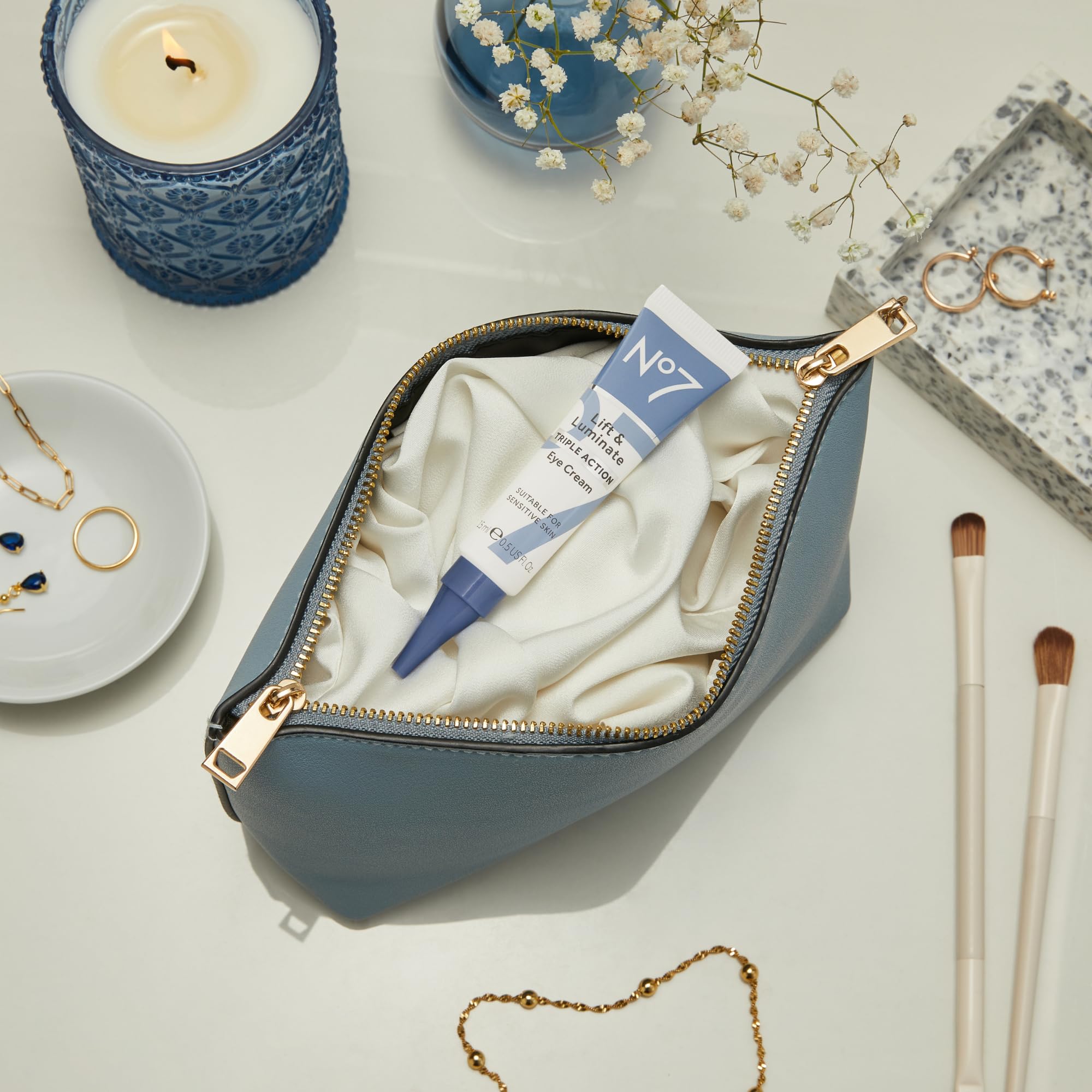 No7 Lift & Luminate hydration-rich texture close-up emphasizes comfort.
