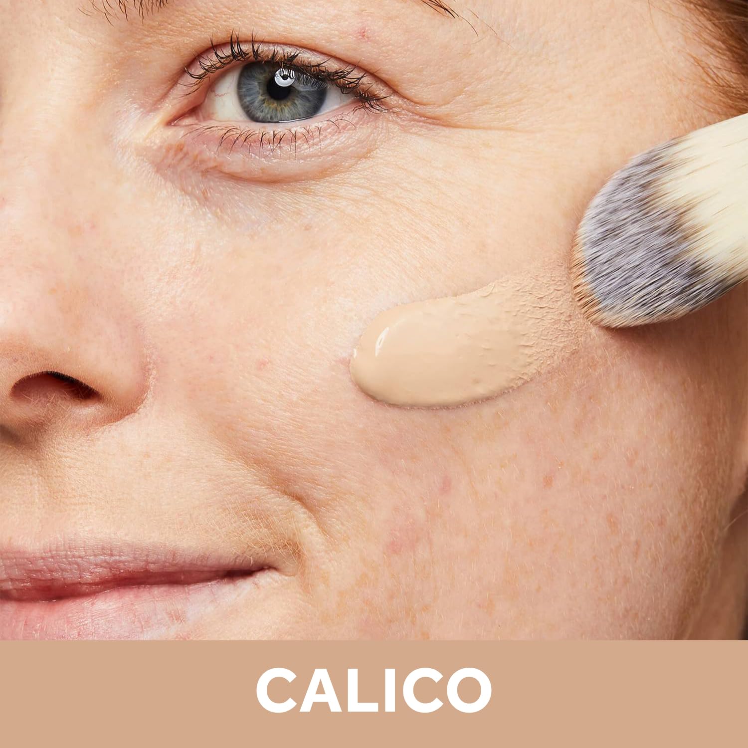 No7 Lift & Luminate Calico liquid foundation swatch with luminous texture