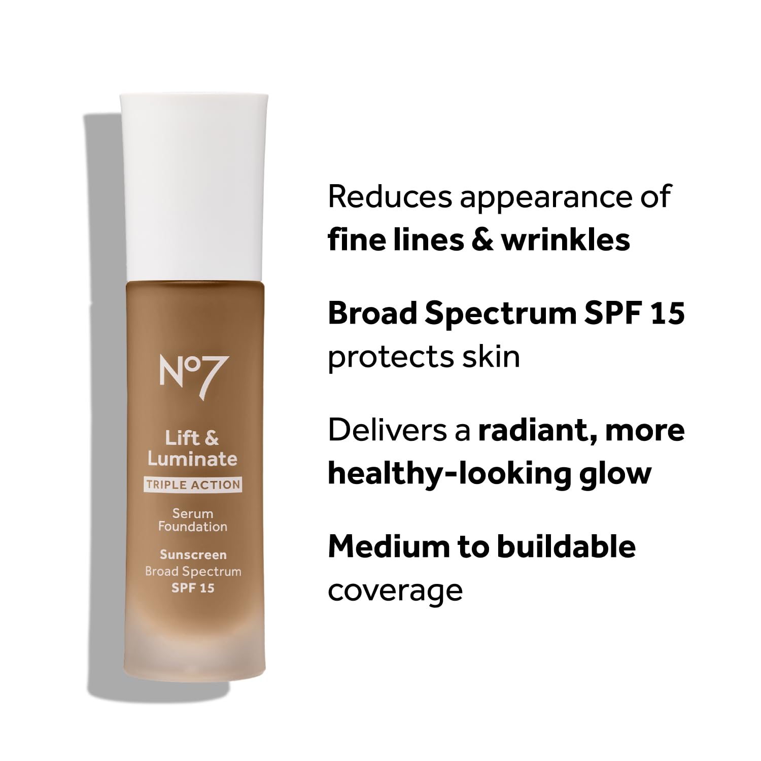 No7 Lift & Luminate foundation swatch illustrating smooth, even finish
