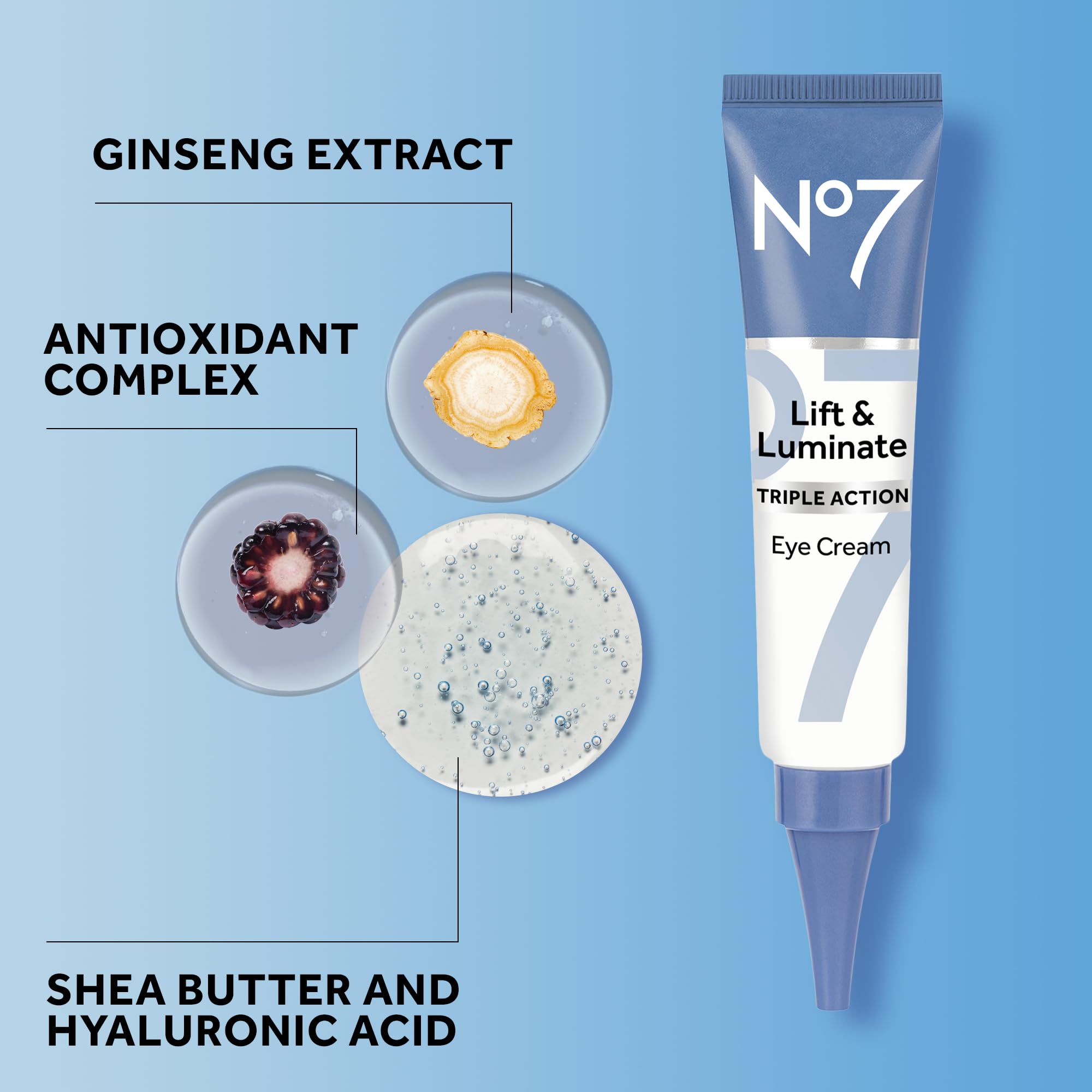 No7 Lift & Luminate under-eye bags visual suggests subtle reduction.