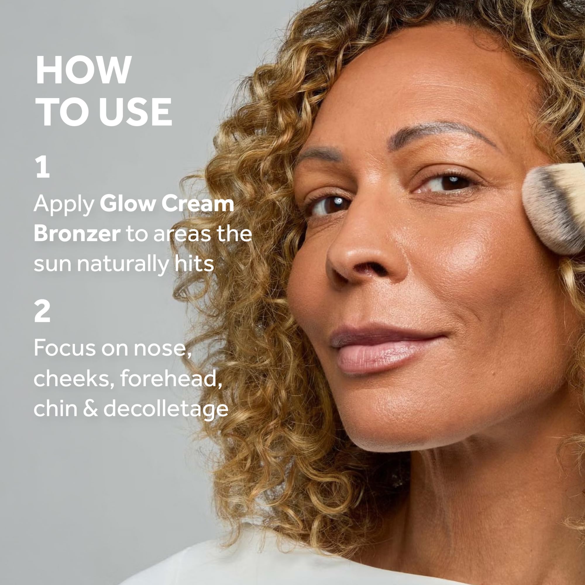 Bronzer applied to cheeks for a customizable sun-kissed look by No7.