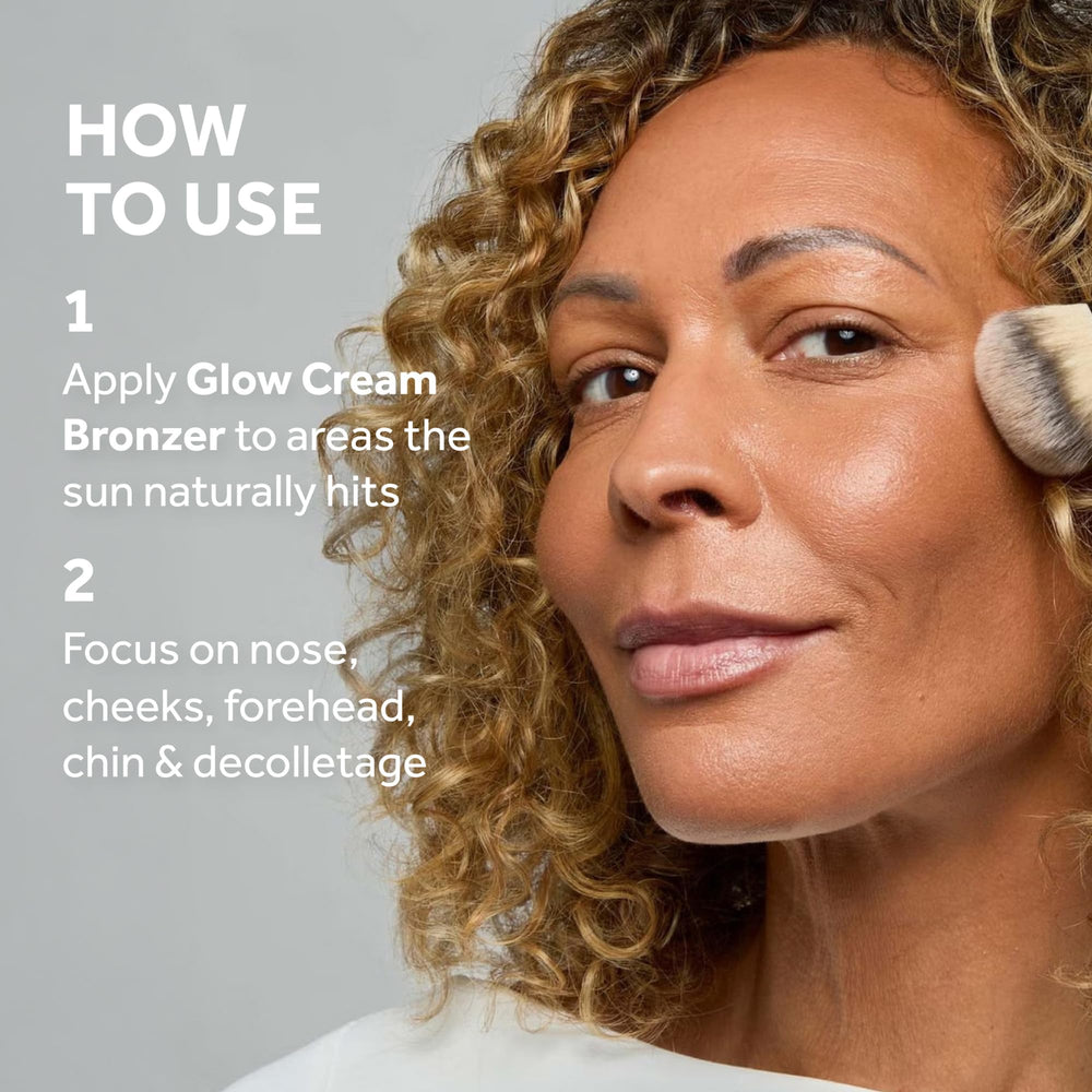 Bronzer applied to cheeks for a customizable sun-kissed look by No7.
