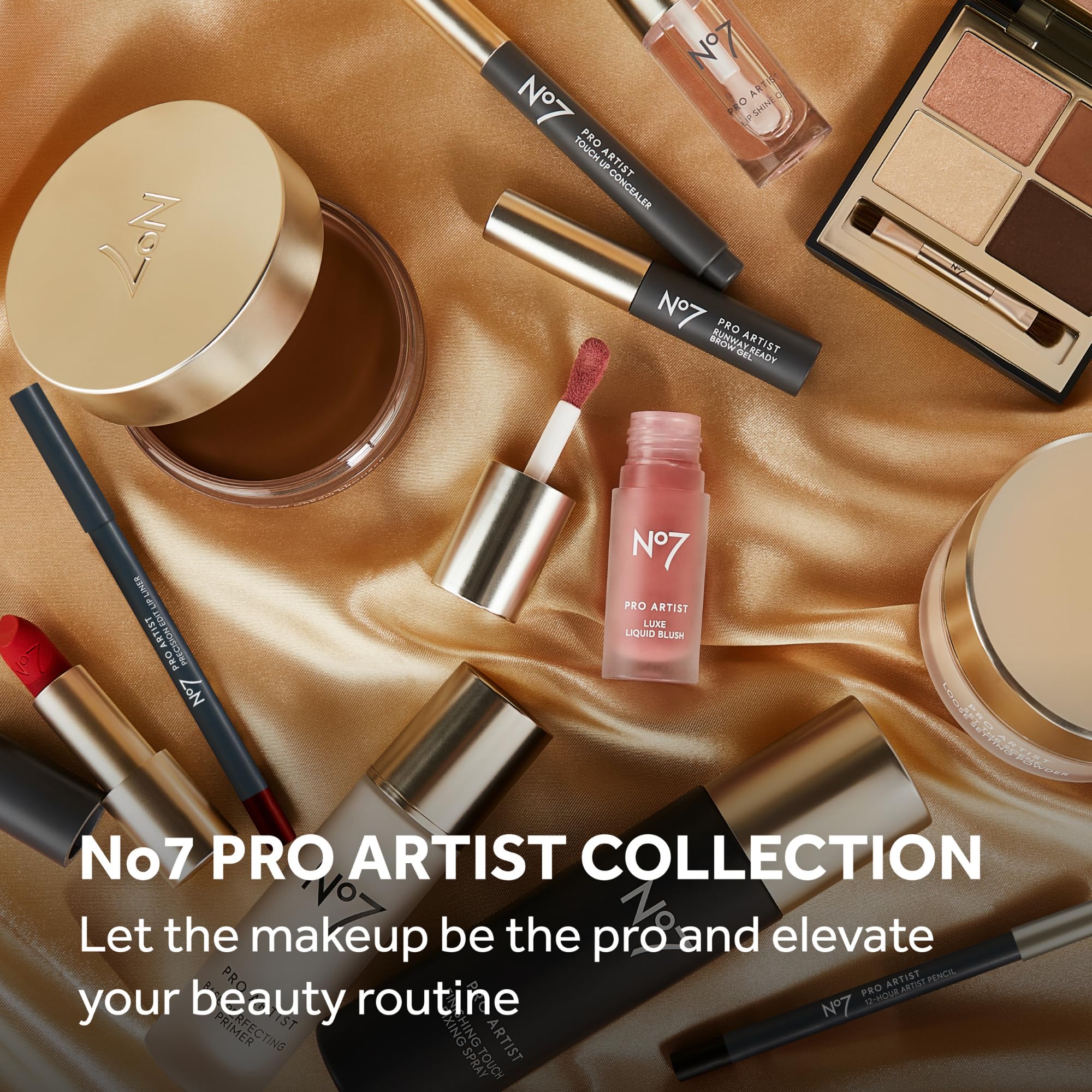 Closeup of No7 Pro Artist Soft Glow packaging for travel-friendly design.