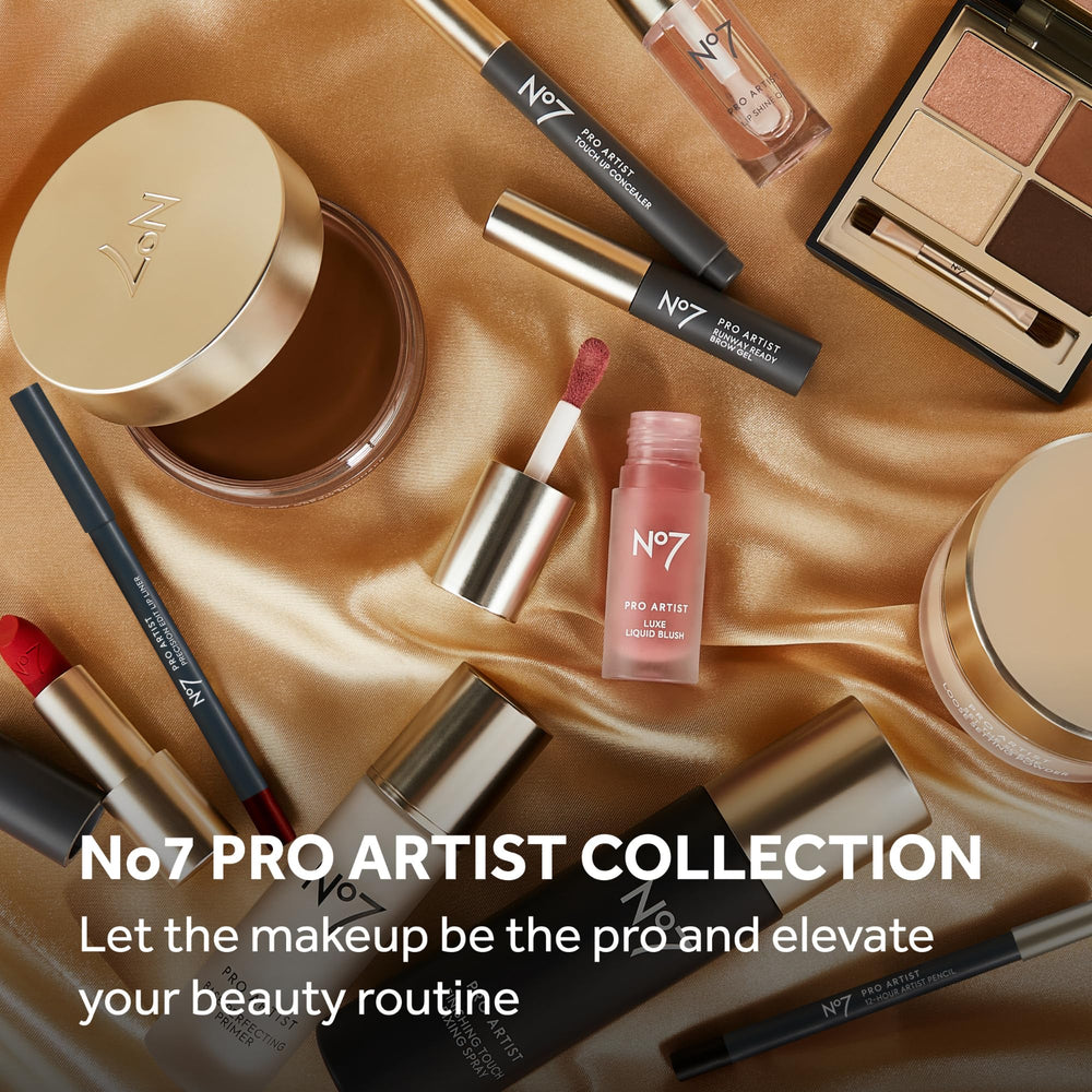 Closeup of No7 Pro Artist Soft Glow packaging for travel-friendly design.