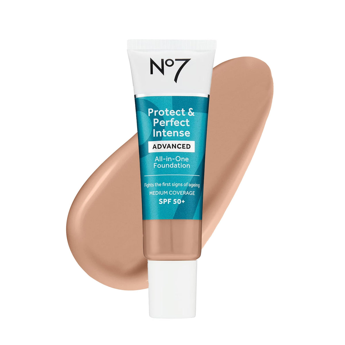 No7 Protect and Perfect foundation bottle in Cool Beige with SPF 50 for daily sun protection.