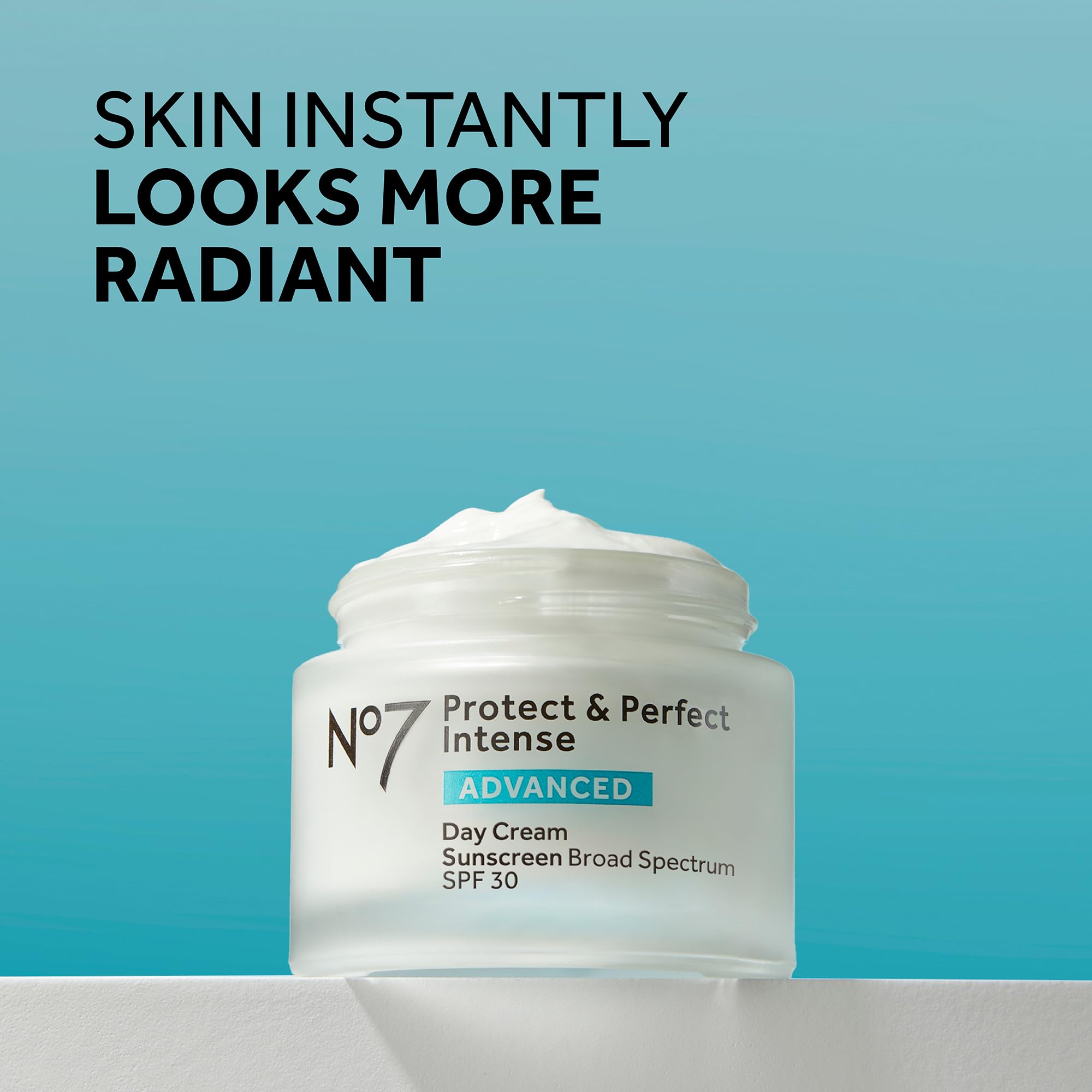 Closeup of creamy No7 fragrance-free day cream texture for rich daytime hydration.