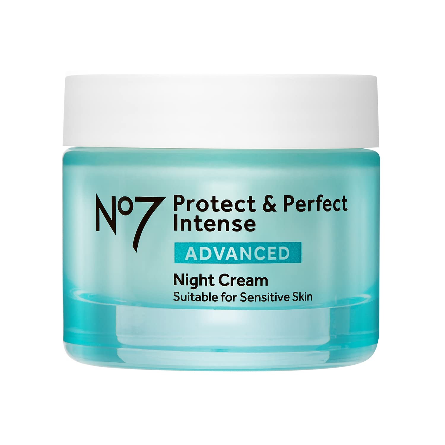 No7 Protect & Perfect Night Cream jar closeup shows rich nourishment for overnight hydration.