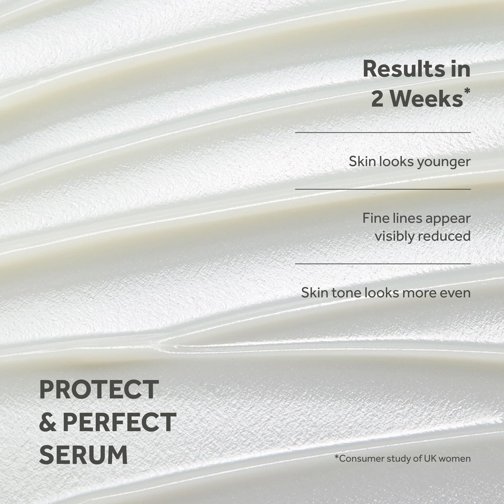 No7 Protect & Perfect serum peptides graphic hints at visible firming support.