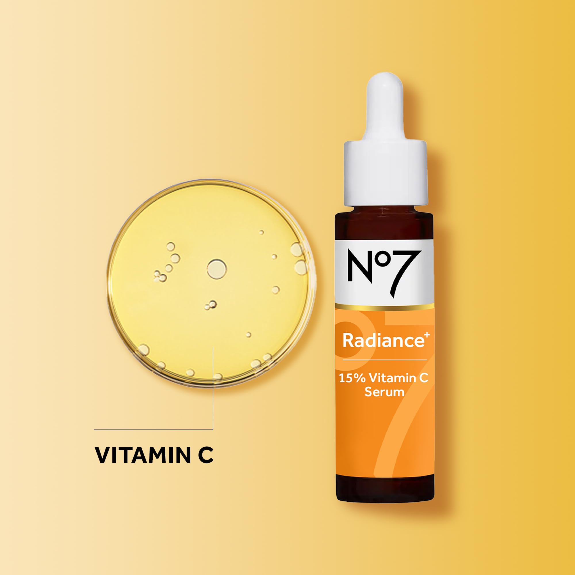 No7 Radiance+ serum on clean skin reveals a subtle glow after application.
