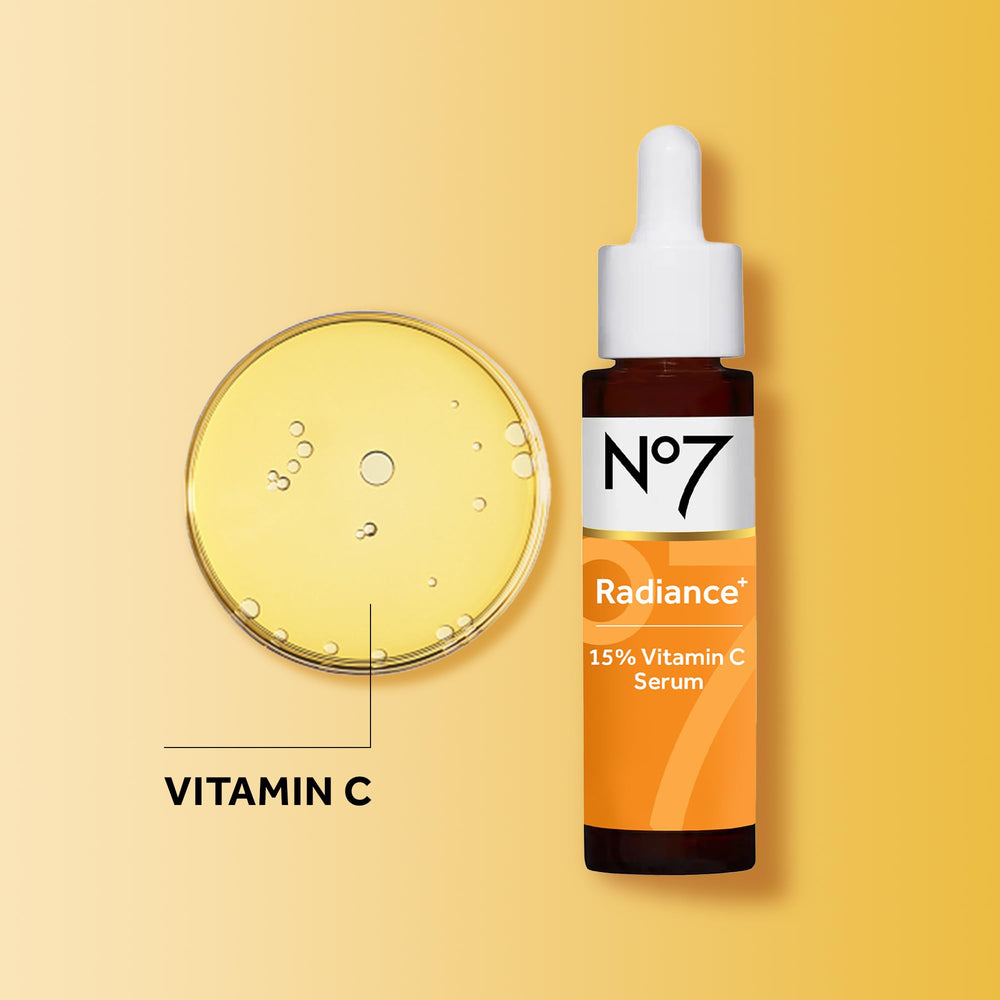 No7 Radiance+ serum on clean skin reveals a subtle glow after application.