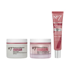 No7 Restore & Renew day cream SPF 30 jar boosts hydration and daily sun protection.
