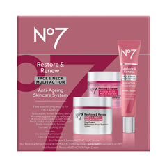 No7 Restore & Renew dual-action serum bottle provides collagen support for firmer-looking skin.