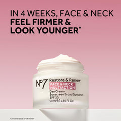No7 Restore & Renew neck serum tube targets neck area for subtle firming.