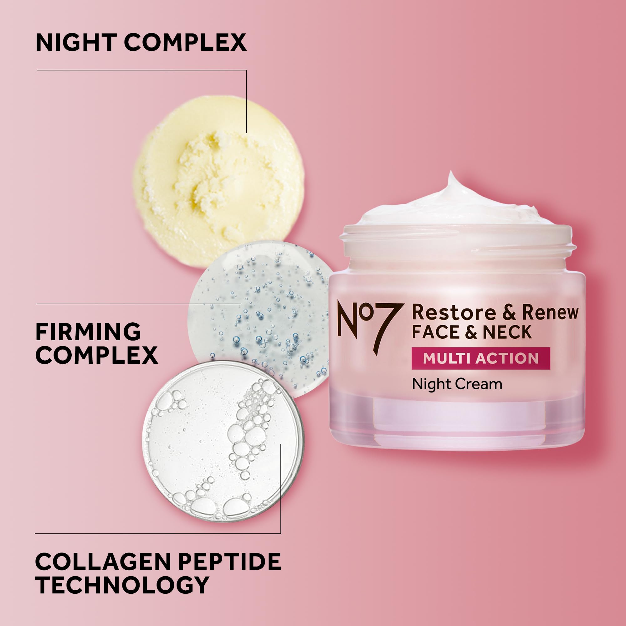 Neck area application of No7 Restore & Renew night cream