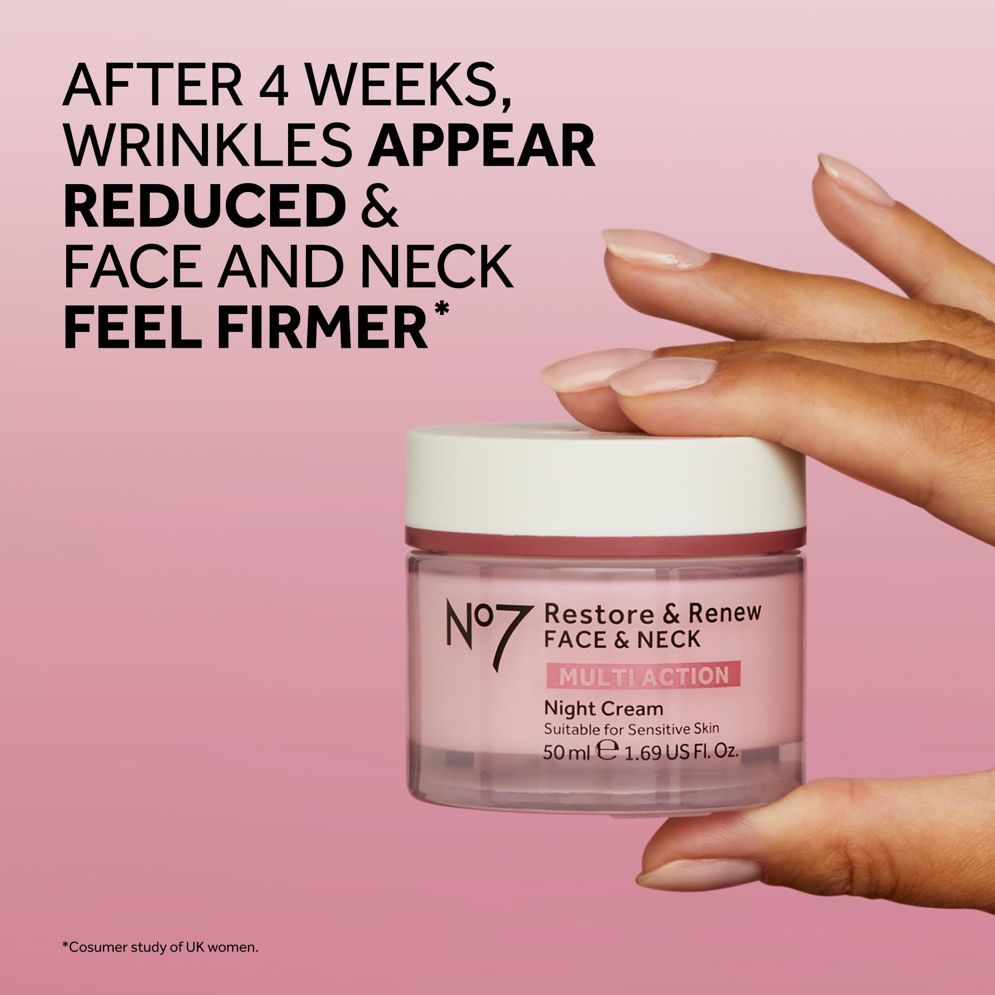Pump-top dispenser of No7 Restore & Renew night cream