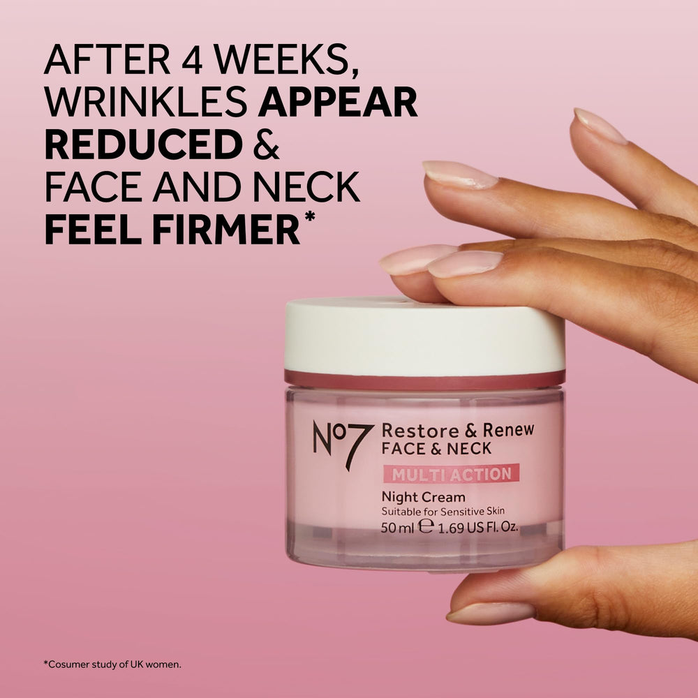 Pump-top dispenser of No7 Restore & Renew night cream