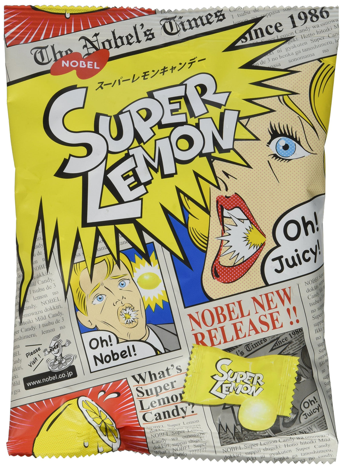 Nobel Lemon Extreme Sour Candy with outer powder for an intense first bite.