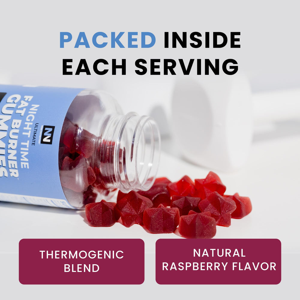 Nobi Night Time Fat Burner gummies in a night-time scene for routine use.