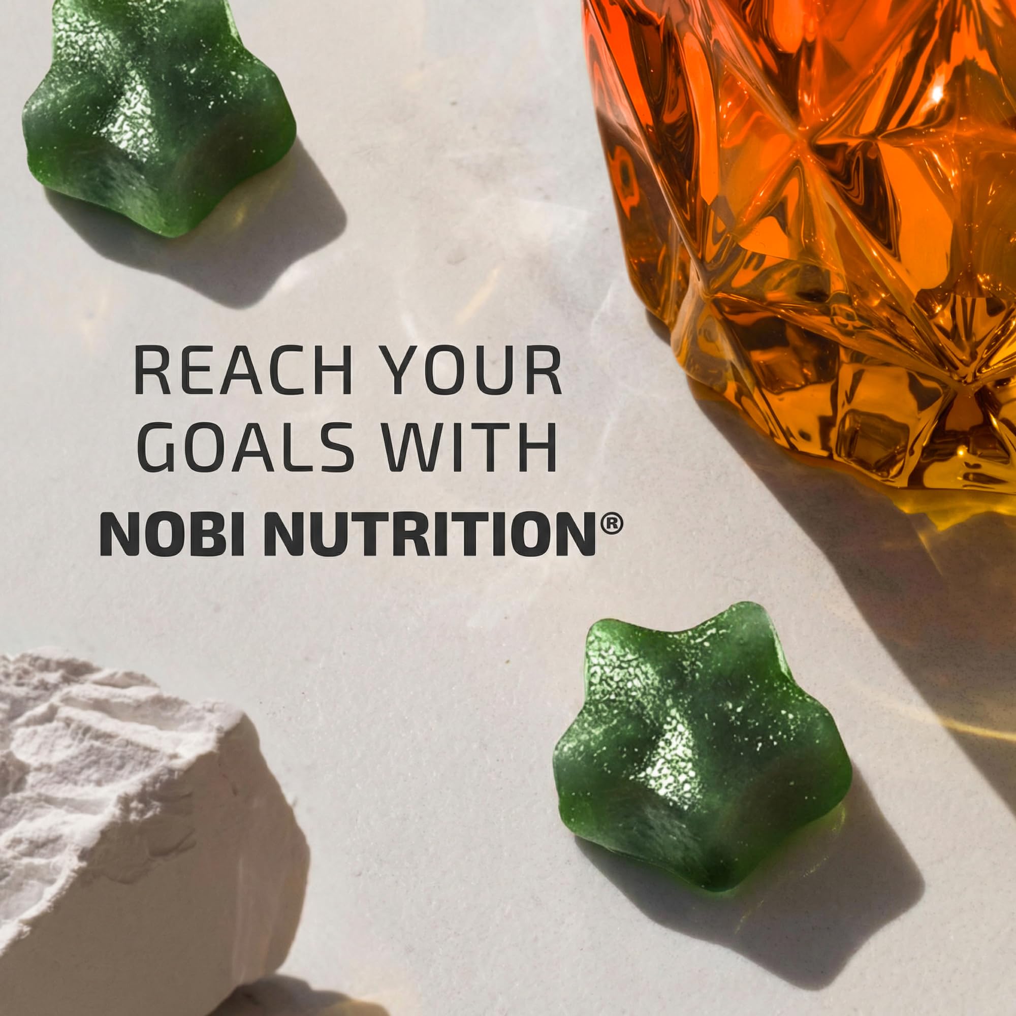 Nobi Nutrition 60 gummies indicating a 30-day supply per bottle.