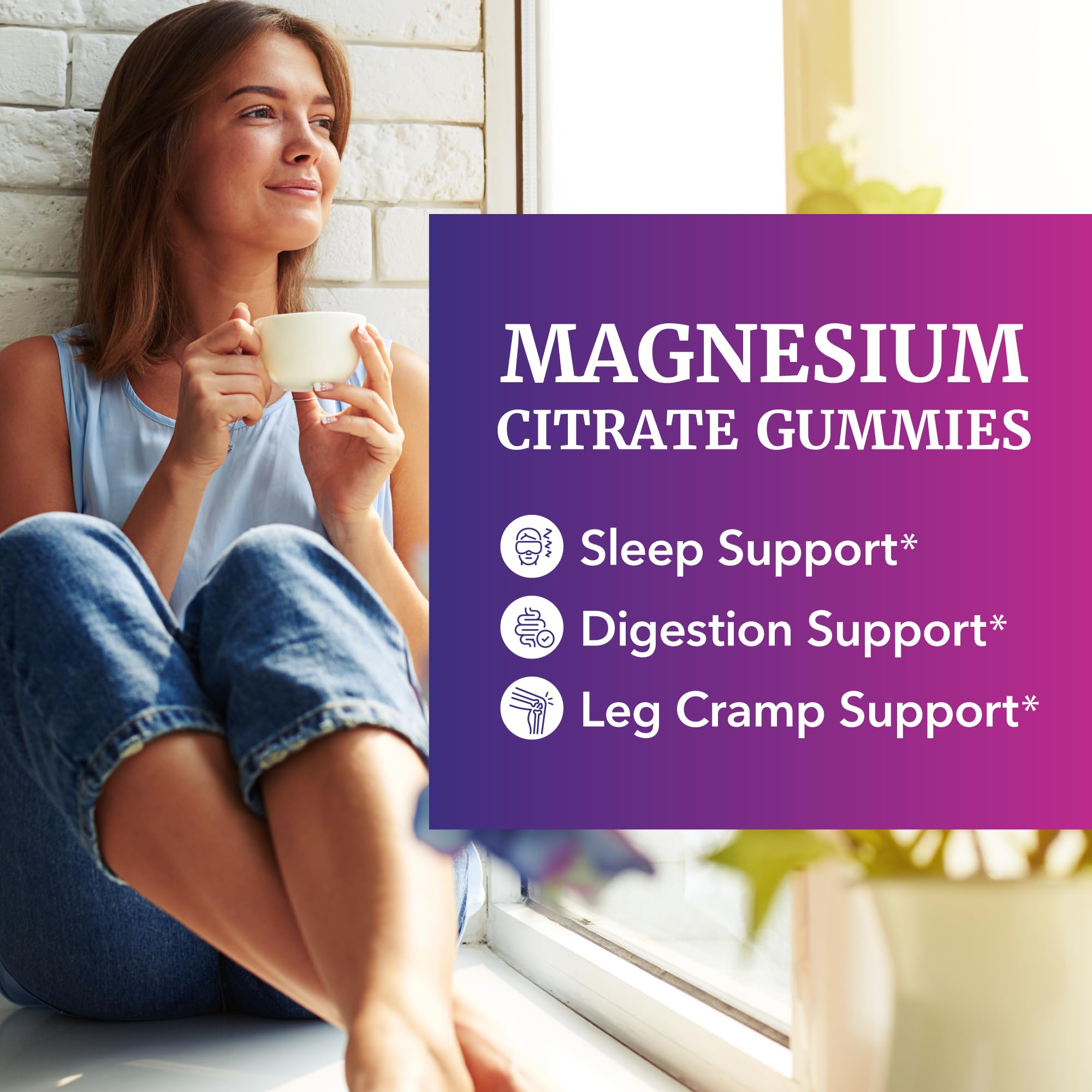 Nobi Nutrition product lifestyle shot depicts calm evening routine with chewable magnesium.