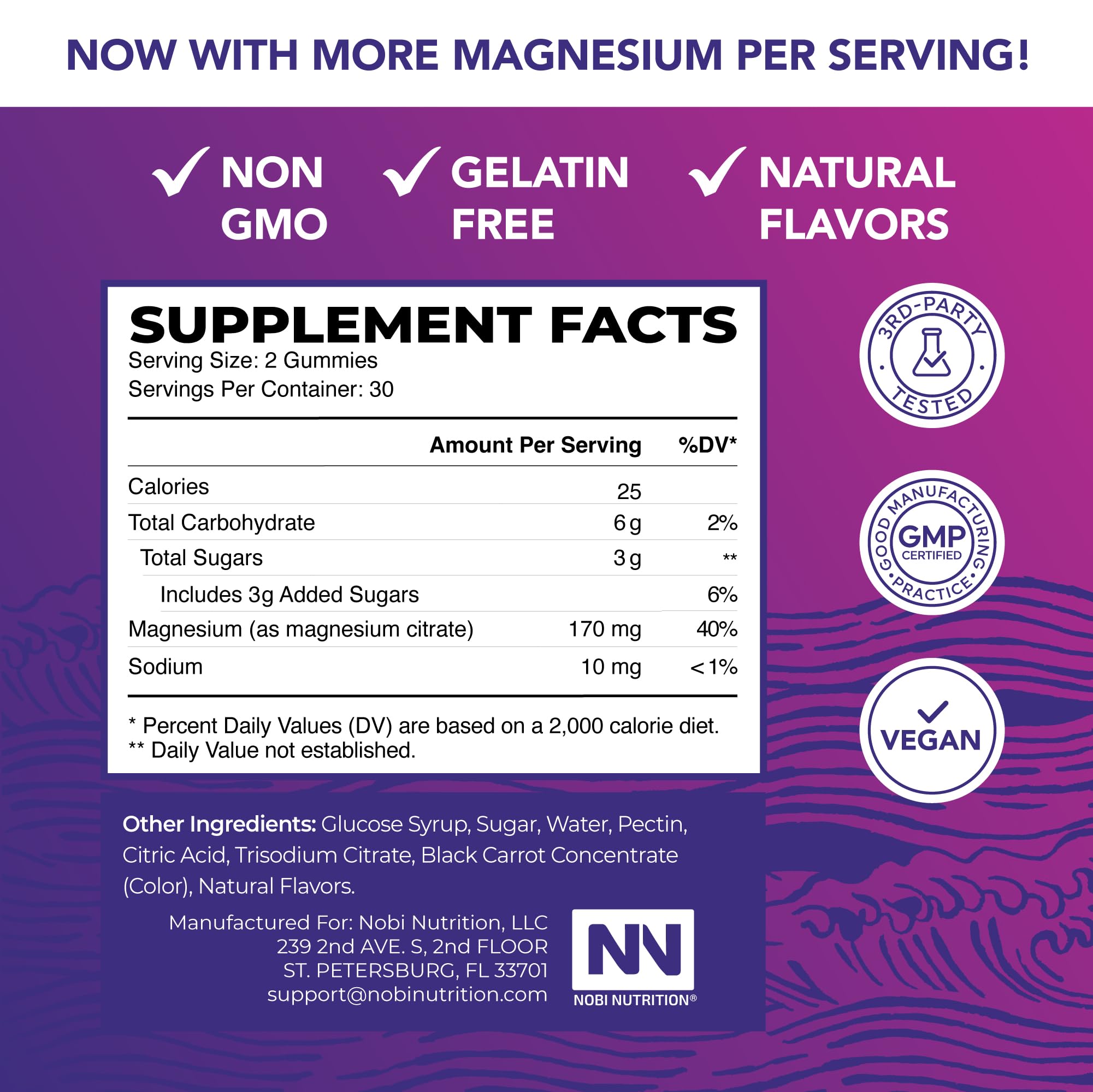 Nobi Nutrition vegan gummies with soft chewy texture suitable for daily use.