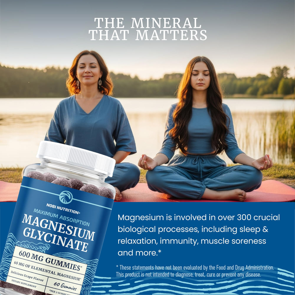 Nobi Nutrition Gummies provide 60mg elemental magnesium per serving for balanced daily intake.