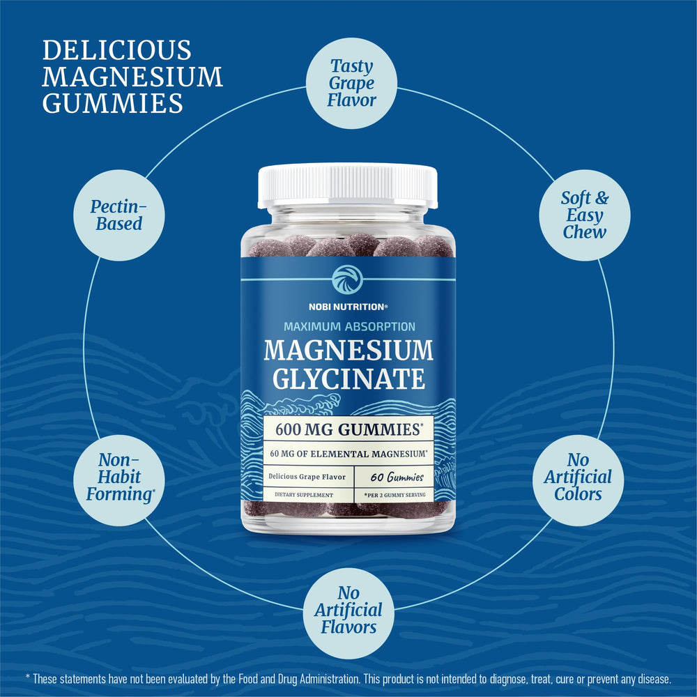 Nobi Nutrition Magnesium Glycinate Gummies family-friendly use for calm evenings.