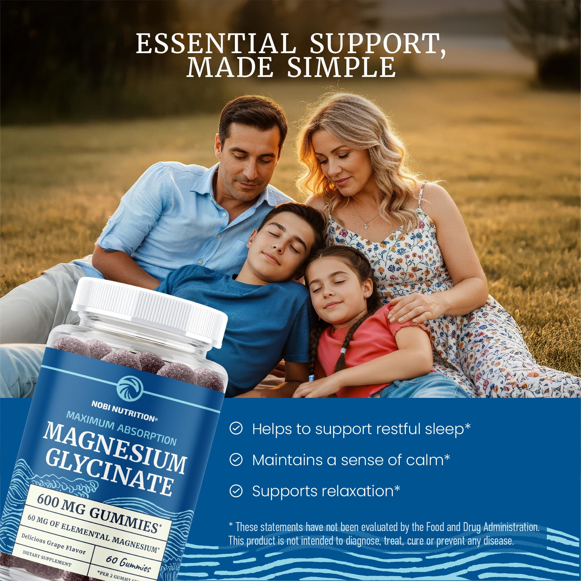 Nobi Nutrition Magnesium Glycinate Gummies soft chewy texture close-up for easy daily wellness.