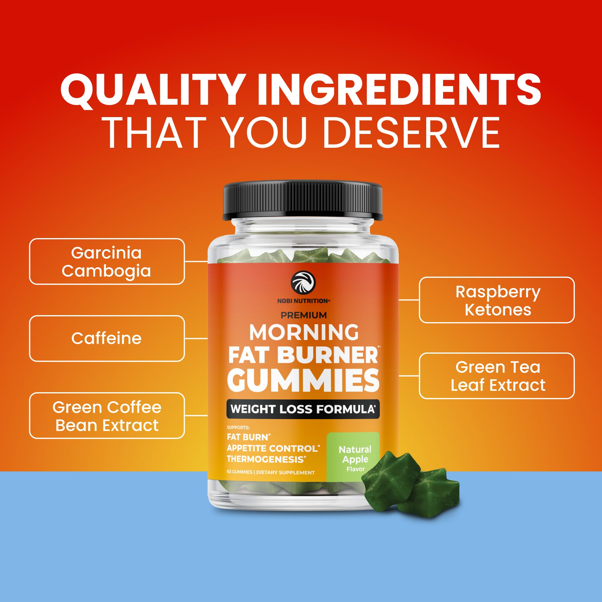 Nobi Nutrition Morning Fat Burner Gummies apple flavor for a convenient daily routine.