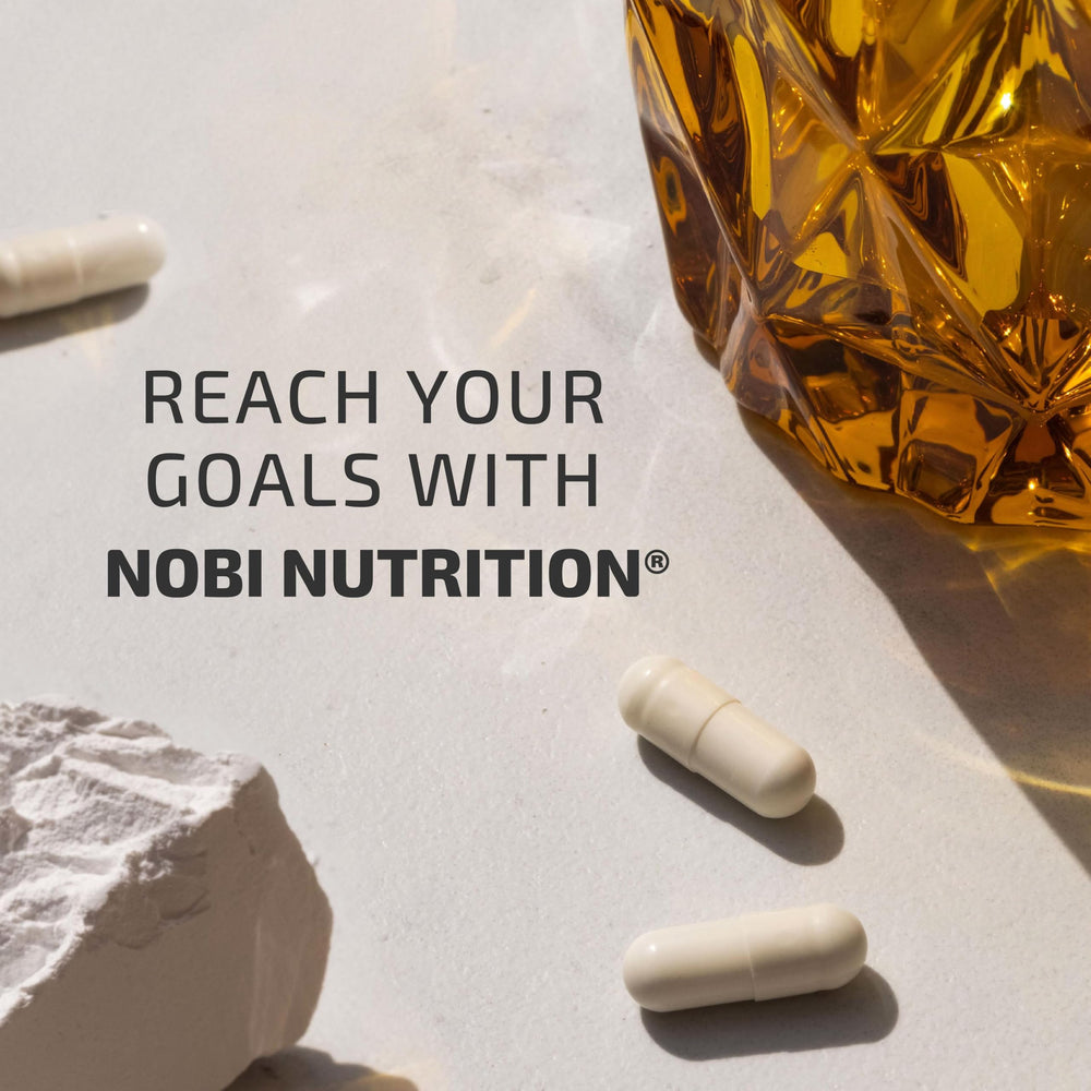 Nobi Nutrition two-capsule serving illustration suggests easy daily dose