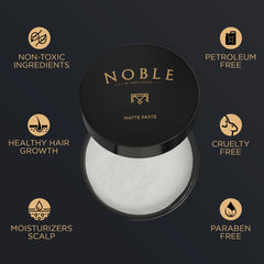 Noble By Greg Young matte paste styled hair showing definition and fullness.