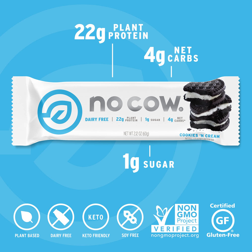 No Cow Upgraded Cookies-n-Cream bar crumb close-up with chocolate pieces