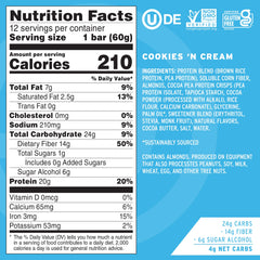 No Cow Upgraded Cookies-n-Cream bar packaging highlights gluten-free and dairy-free benefits