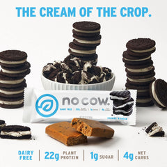 No Cow Upgraded Cookies-n-Cream bar unwrap reveals convenient on-the-go snack