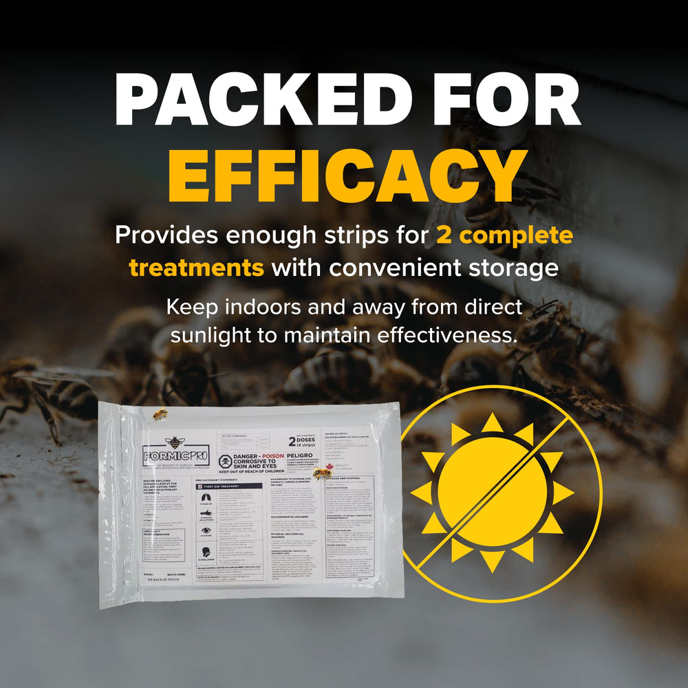 NOD Apiary Formic Pro stored indoors away from sunlight to keep efficacy.