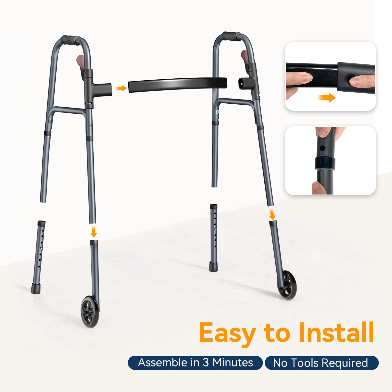 Noerishia folding walker 26-inch base provides added stability.