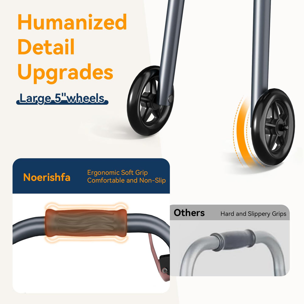 Noerishia folding walker ergonomic soft rubber handles for easy grip.
