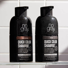 No Gray Quick Color Shampoo bottle pouring to reveal the dual-chamber color mix.