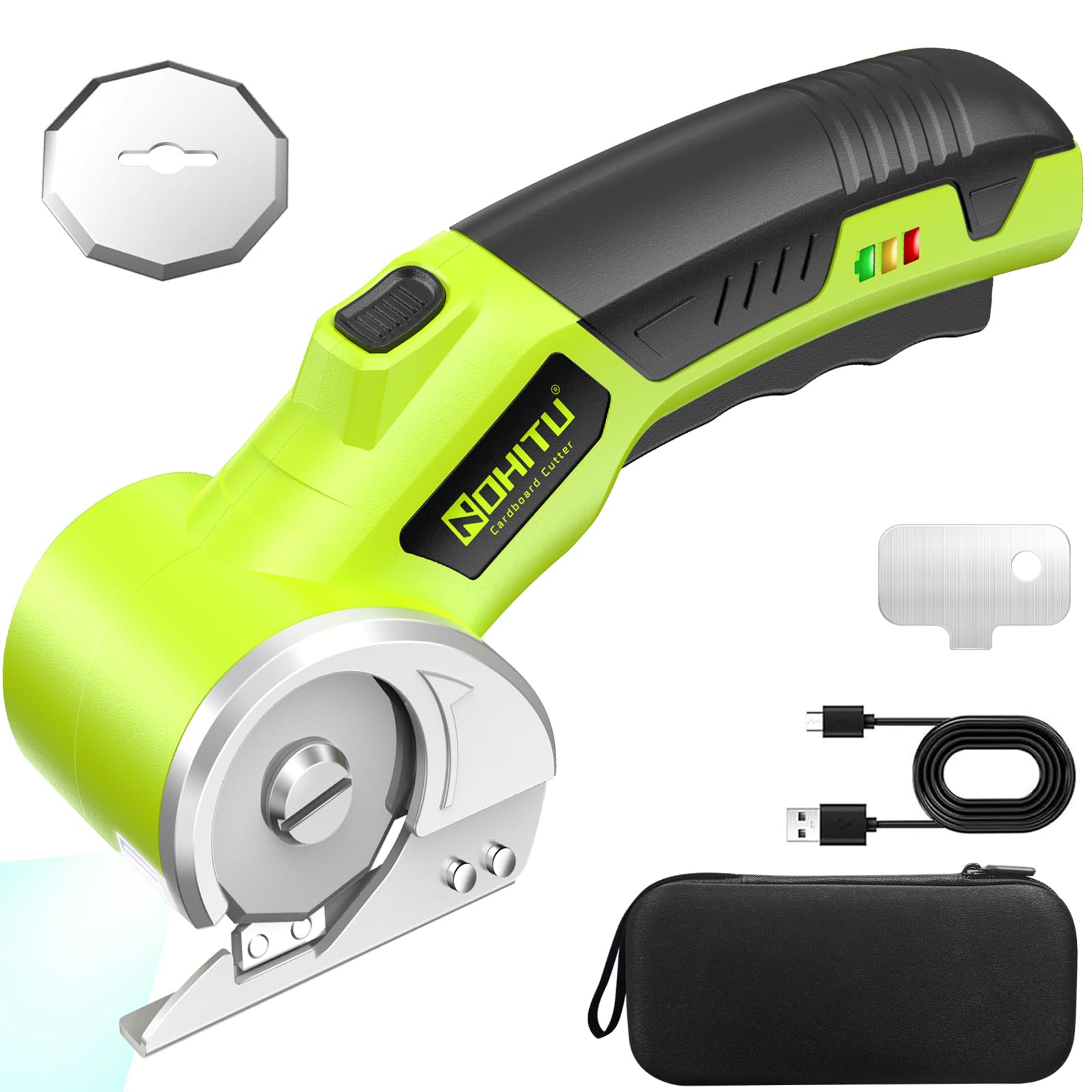 Nohitu cordless electric scissors with battery indicator for quick readiness.