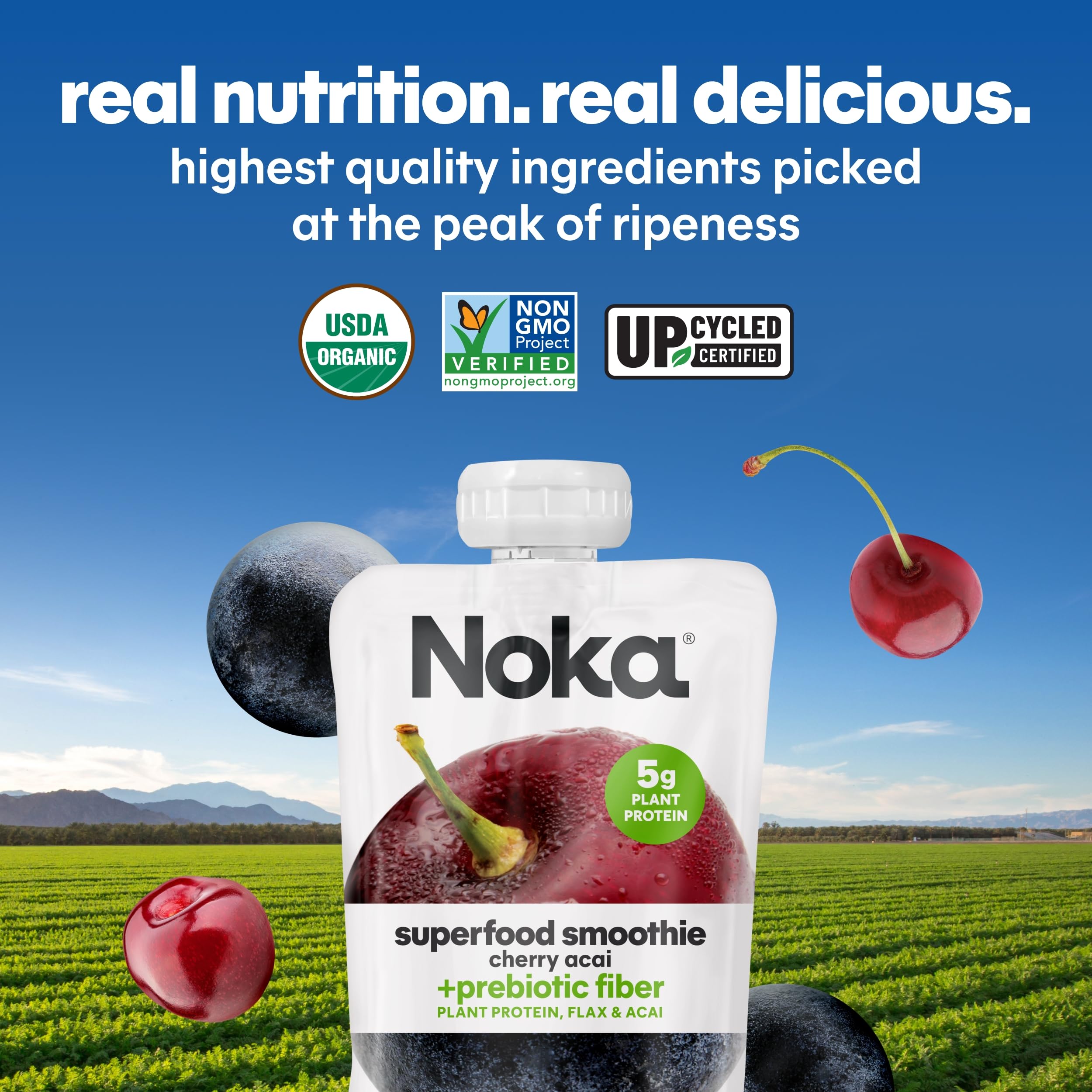 NOKA 12-pack Cherry Acai pouches for quick healthful snacks