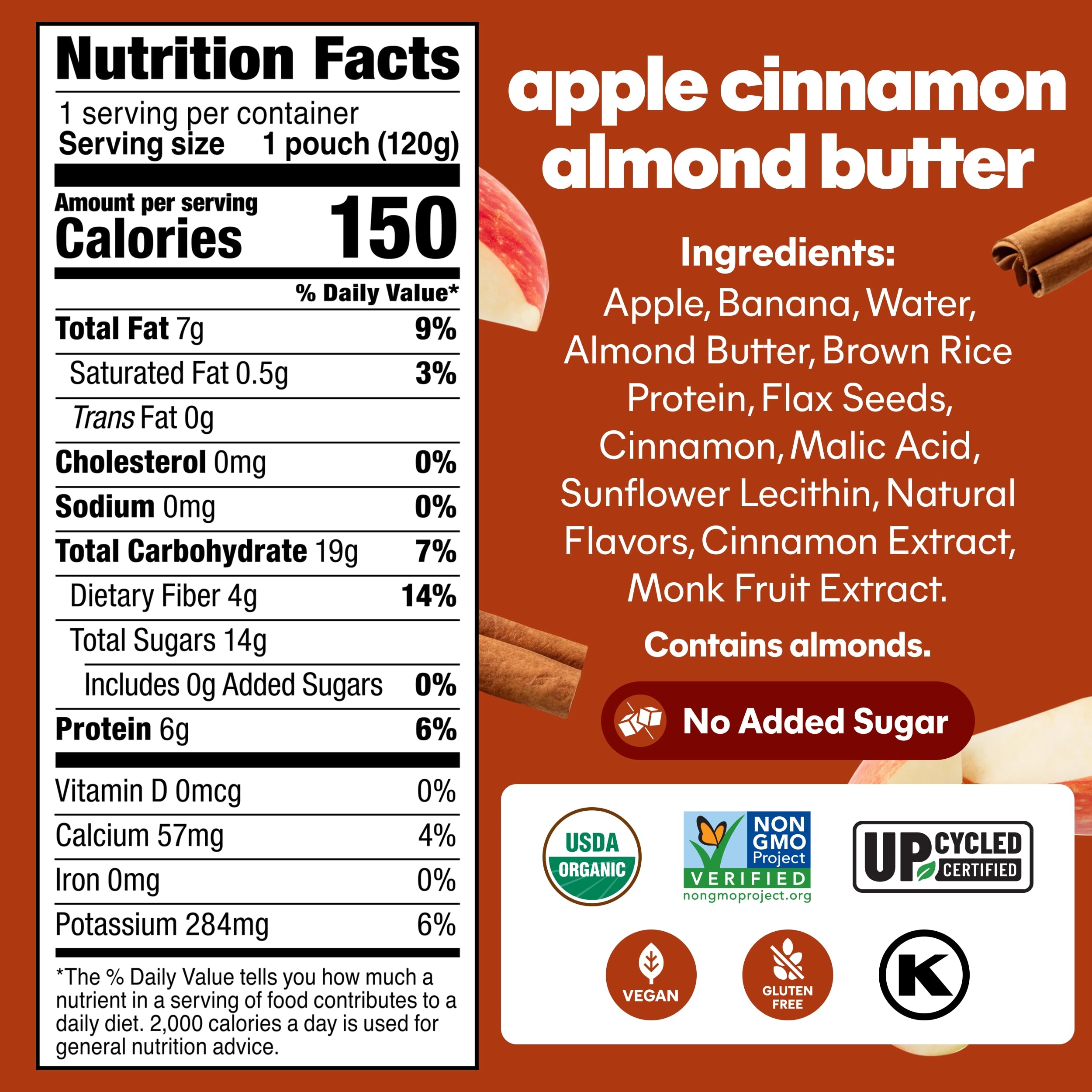 NOKA Apple Cinnamon Almond Butter smoothie pouch supports a flavor-packed on-the-go breakfast.