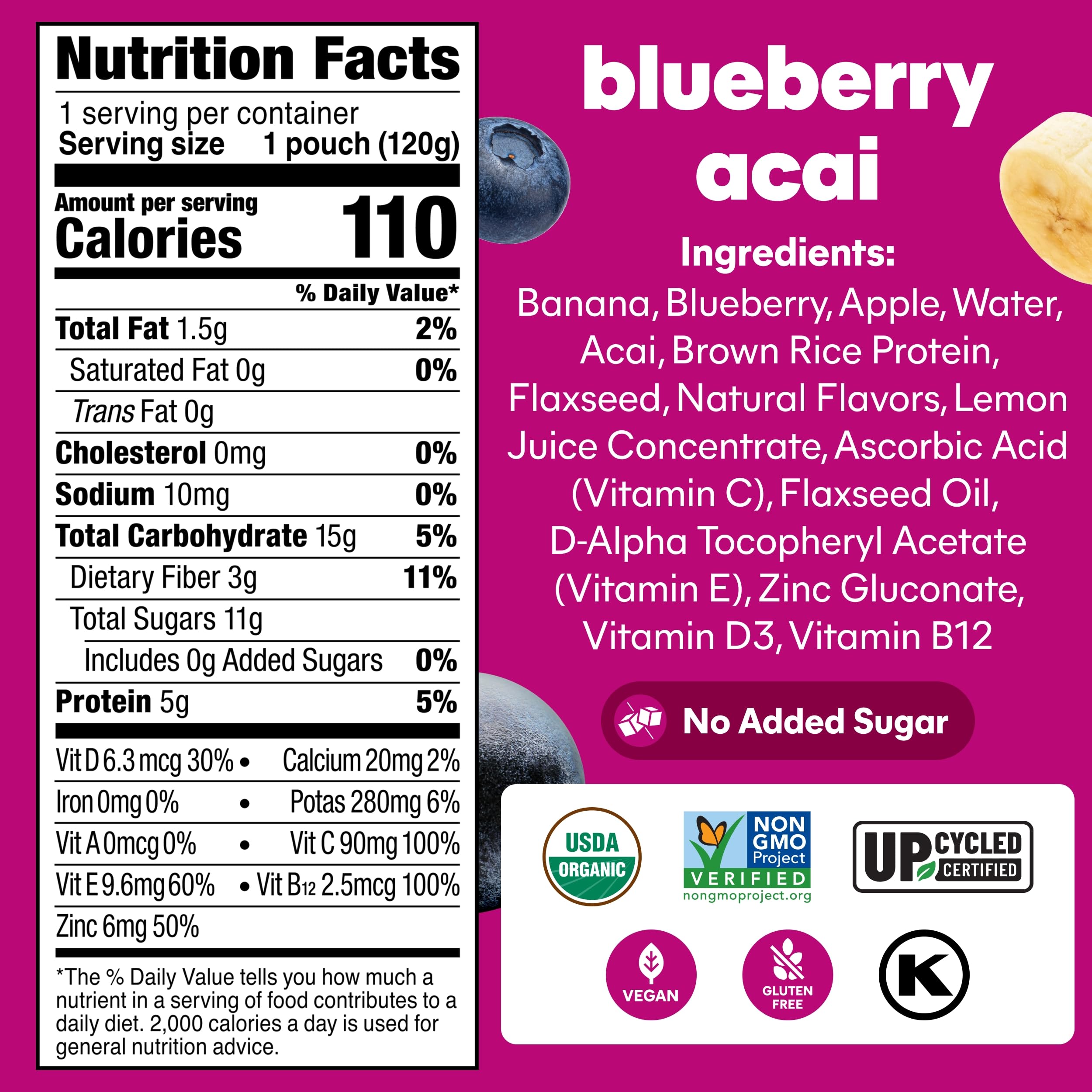NOKA omega-3 flax seed boost in a smoothie pouch, convenient nutrition