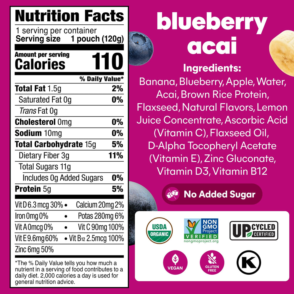 NOKA omega-3 flax seed boost in a smoothie pouch, convenient nutrition