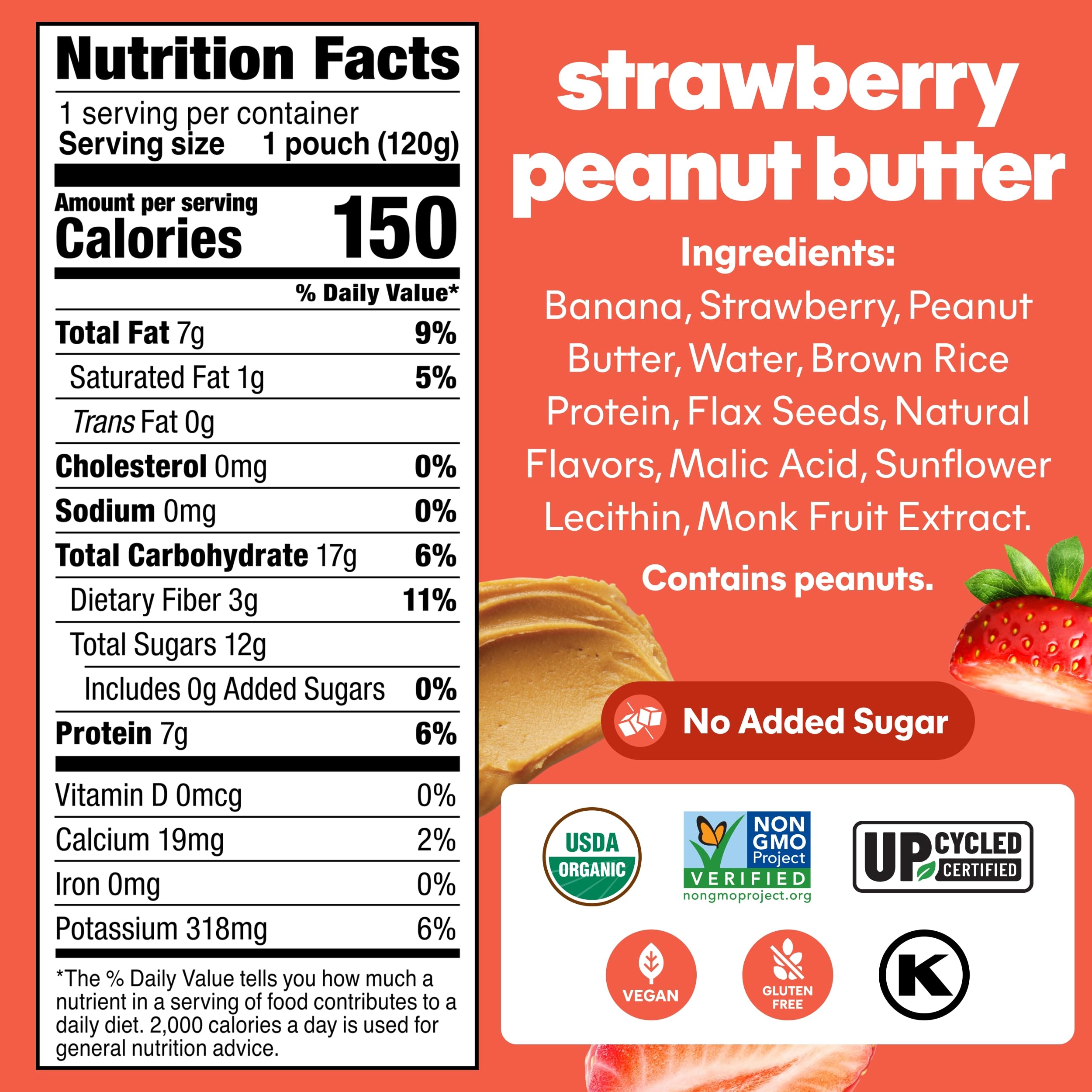 Organic strawberry peanut butter blend close-up with NOKA branding