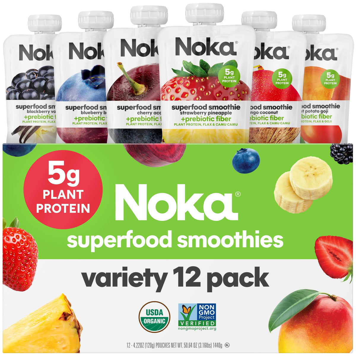 NOKA smoothie pouch Strawberry Pineapple shows a convenient, portable fruit snack for on-the-go lives