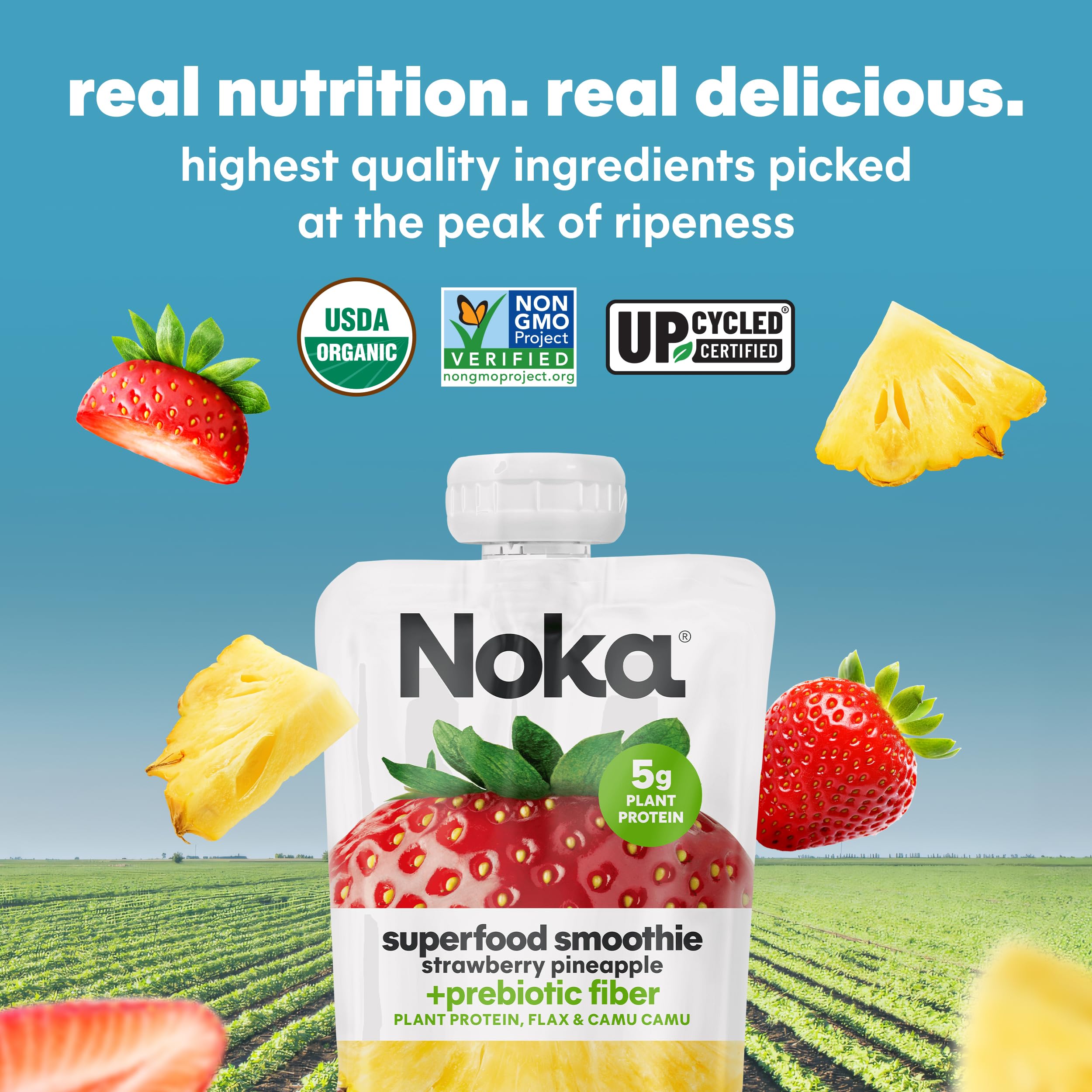 NOKA strawberry pineapple pouch outdoors during a hike or trail.