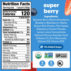 NOKA Berry Smoothie pouch being poured into a cup for quick breakfast.