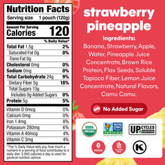 NOKA strawberry pineapple pouch shows portable, kid-friendly snack without added sugar.