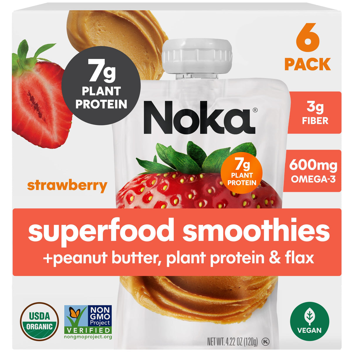 NOKA smoothie pouch featuring strawberry flavor for on-the-go snacking