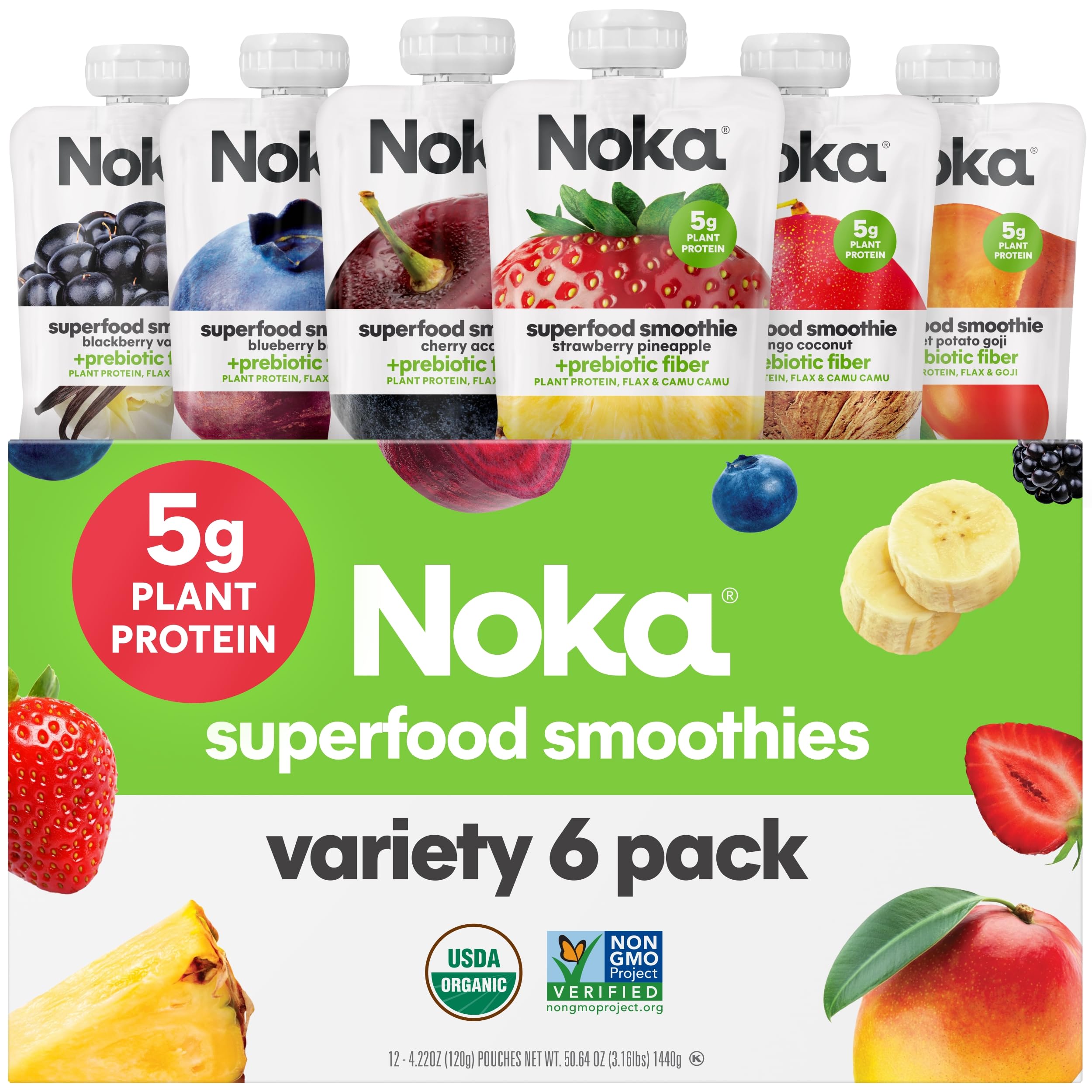 NOKA strawberry-pineapple smoothie pouch for on-the-go breakfast option